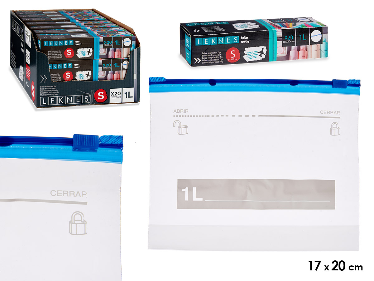 Bolsa multiusos zip deslizador 20uds 1l 20x17 2,5c