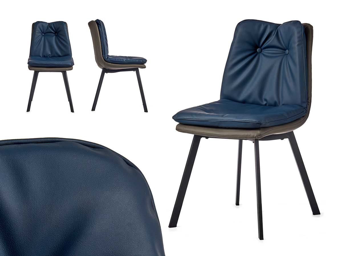 Sillon azul respaldo con botones borde gris