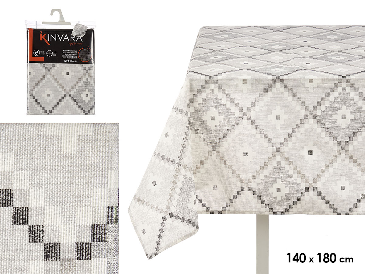 Mantel loneta antimanchas 140x180cm rombos gris