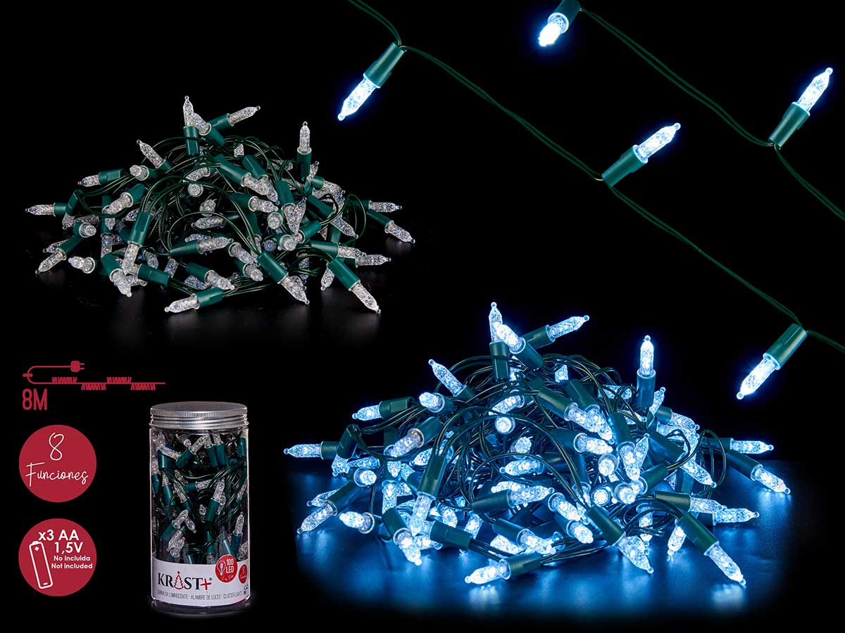Tira led 9m 100leds luz fria blanca ext 8 func
