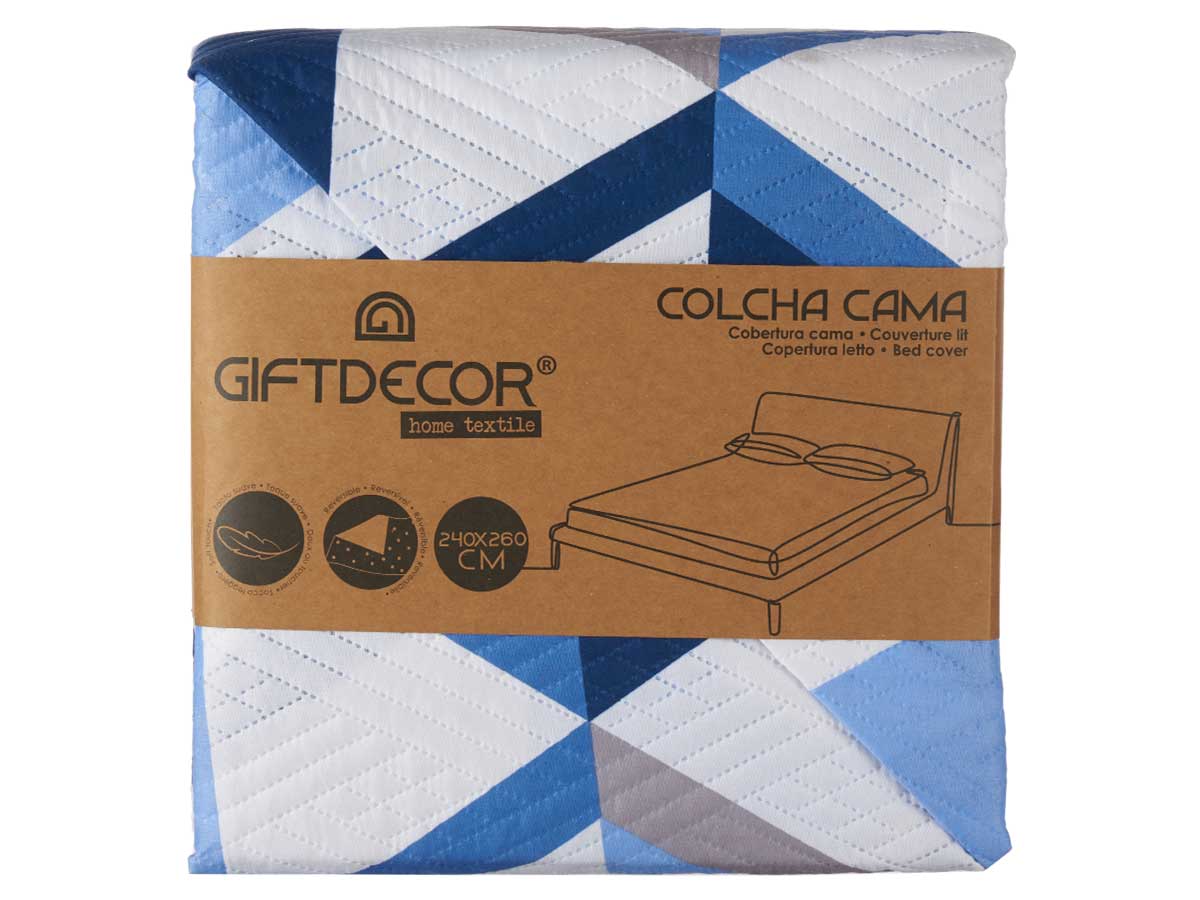 Colcha cama reversible 240x260 triangulos azules - Imagen 3