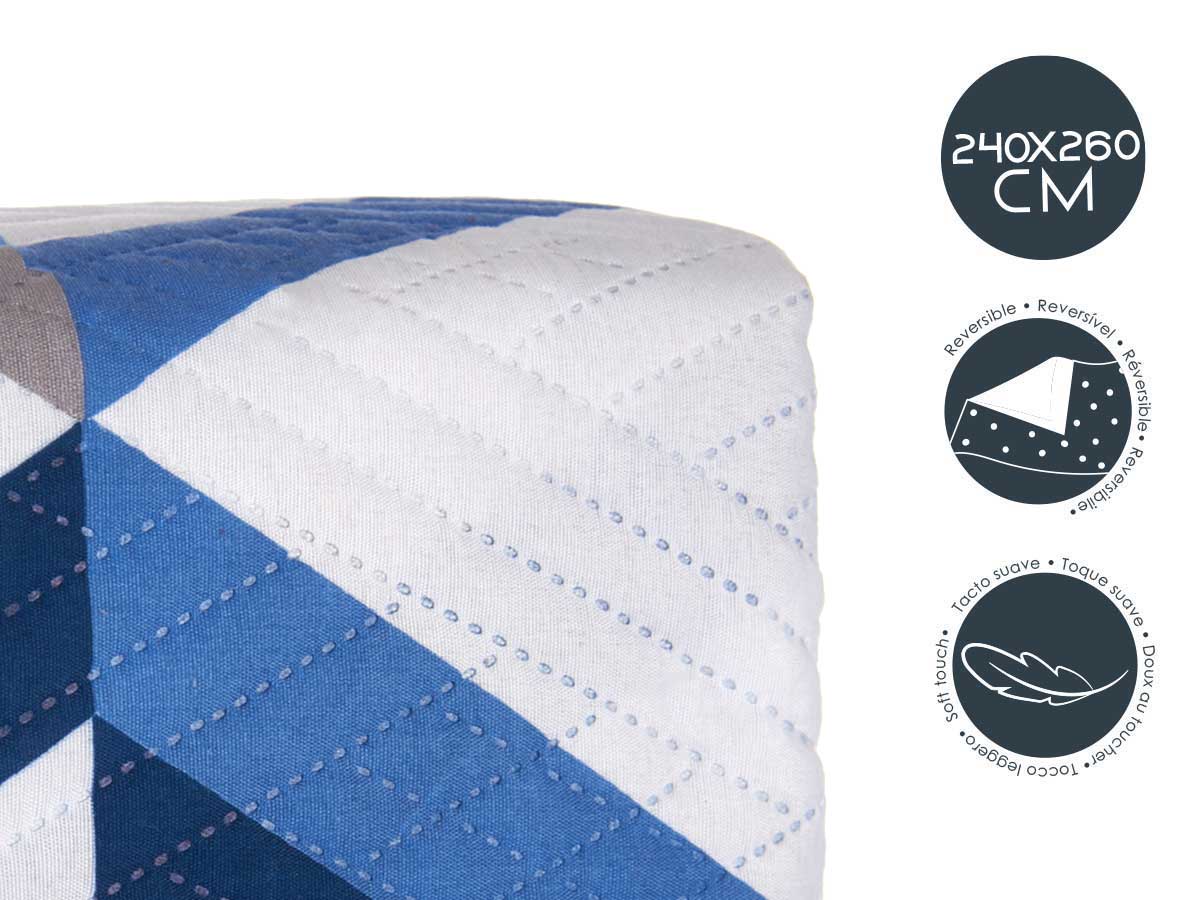 Colcha cama reversible 240x260 triangulos azules - Imagen 4