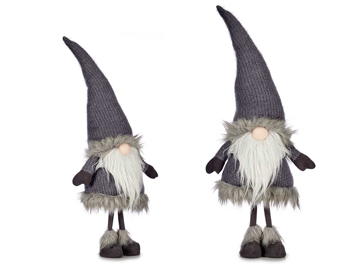 Duende de lana gris con gorro 90cm