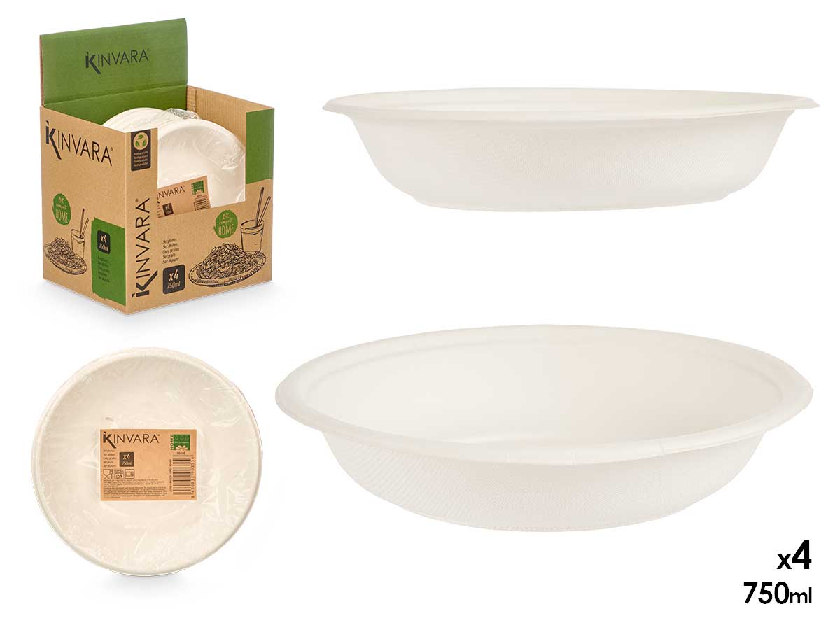 Set 4 plato hondo biodegradable 750ml