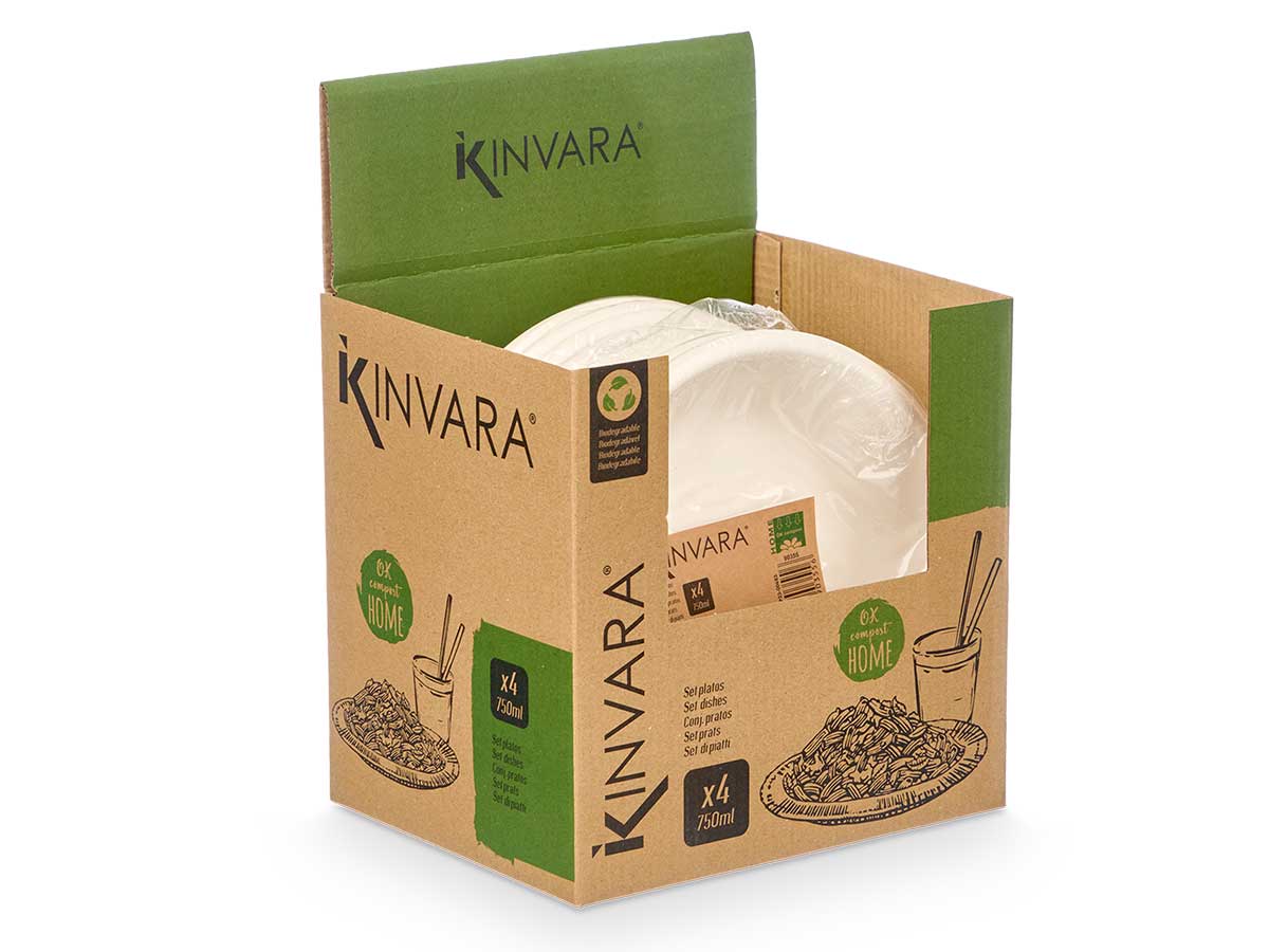 Set 4 plato hondo biodegradable 750ml - Imagen 3