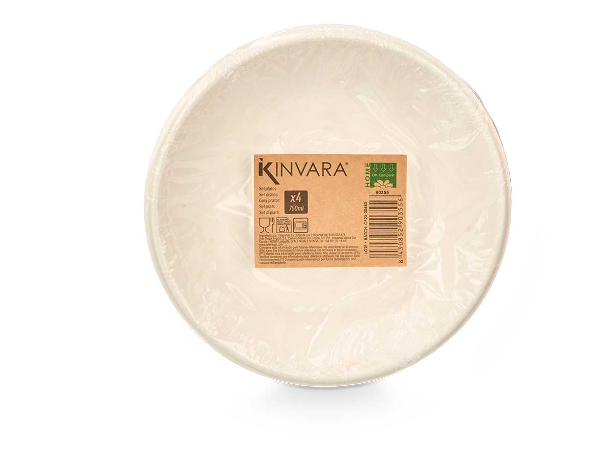 Set 4 plato hondo biodegradable 750ml - Imagen 4