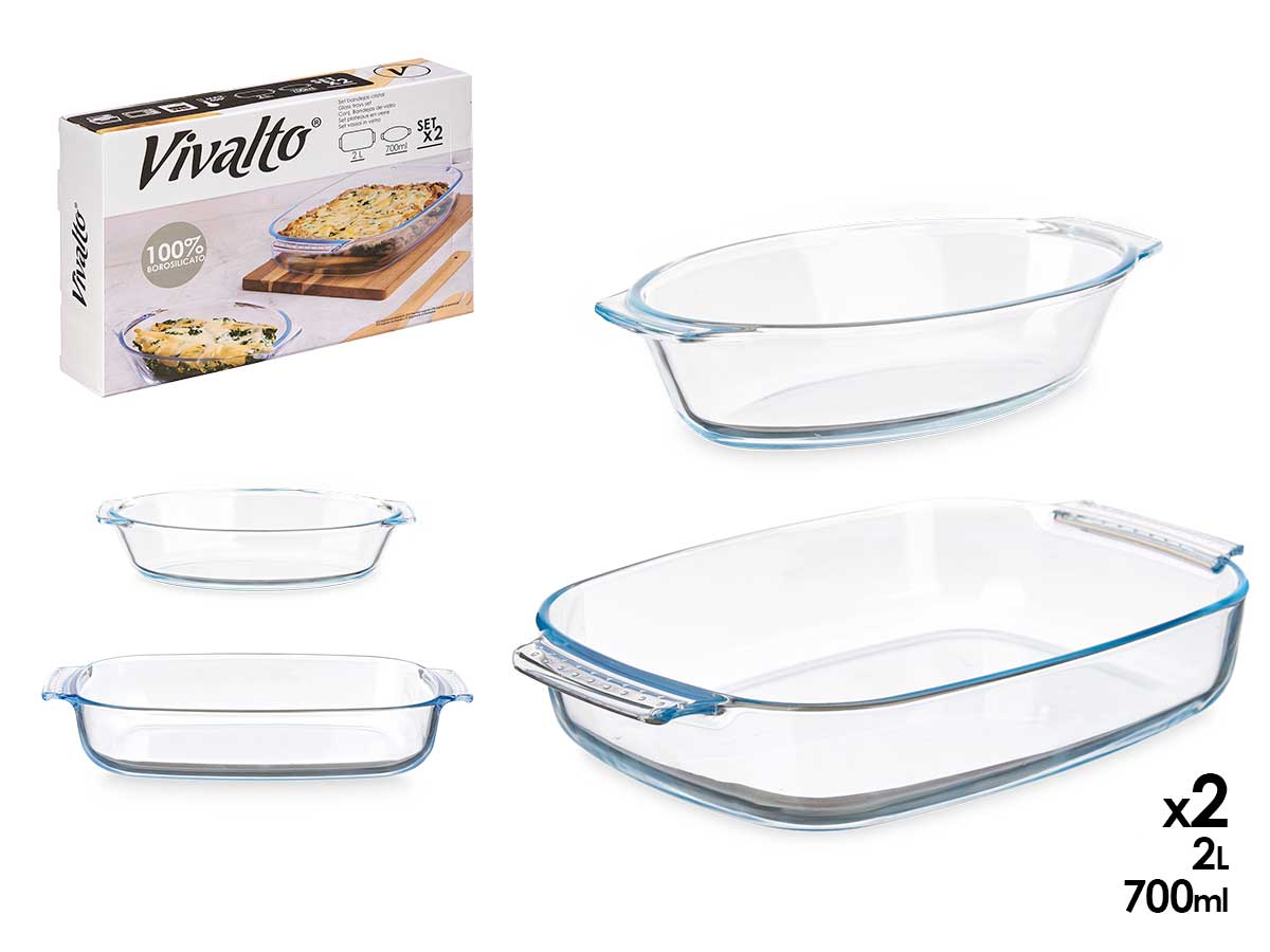 Set 2 bandejas borosilicato 700 2000ml