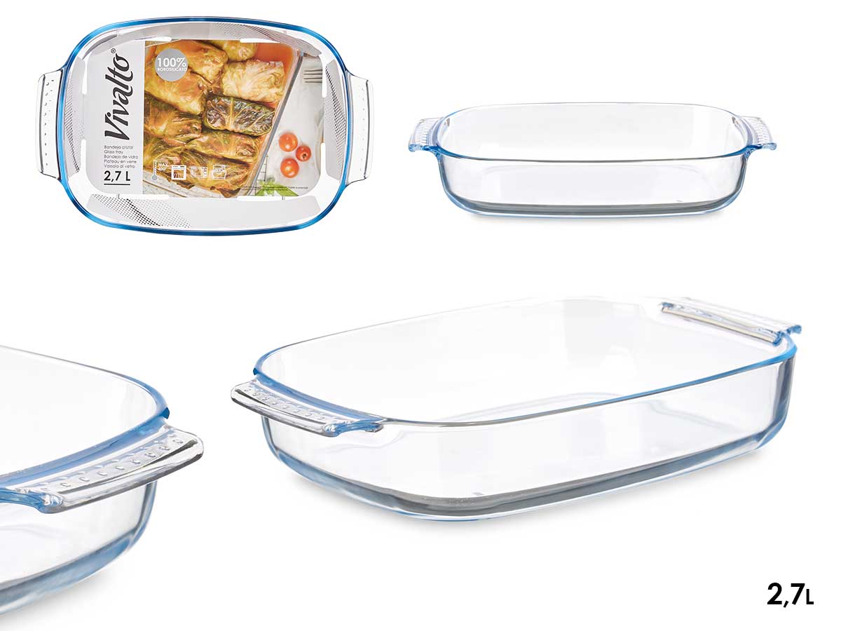 Bandeja borosilicato rectangular asas 2700ml