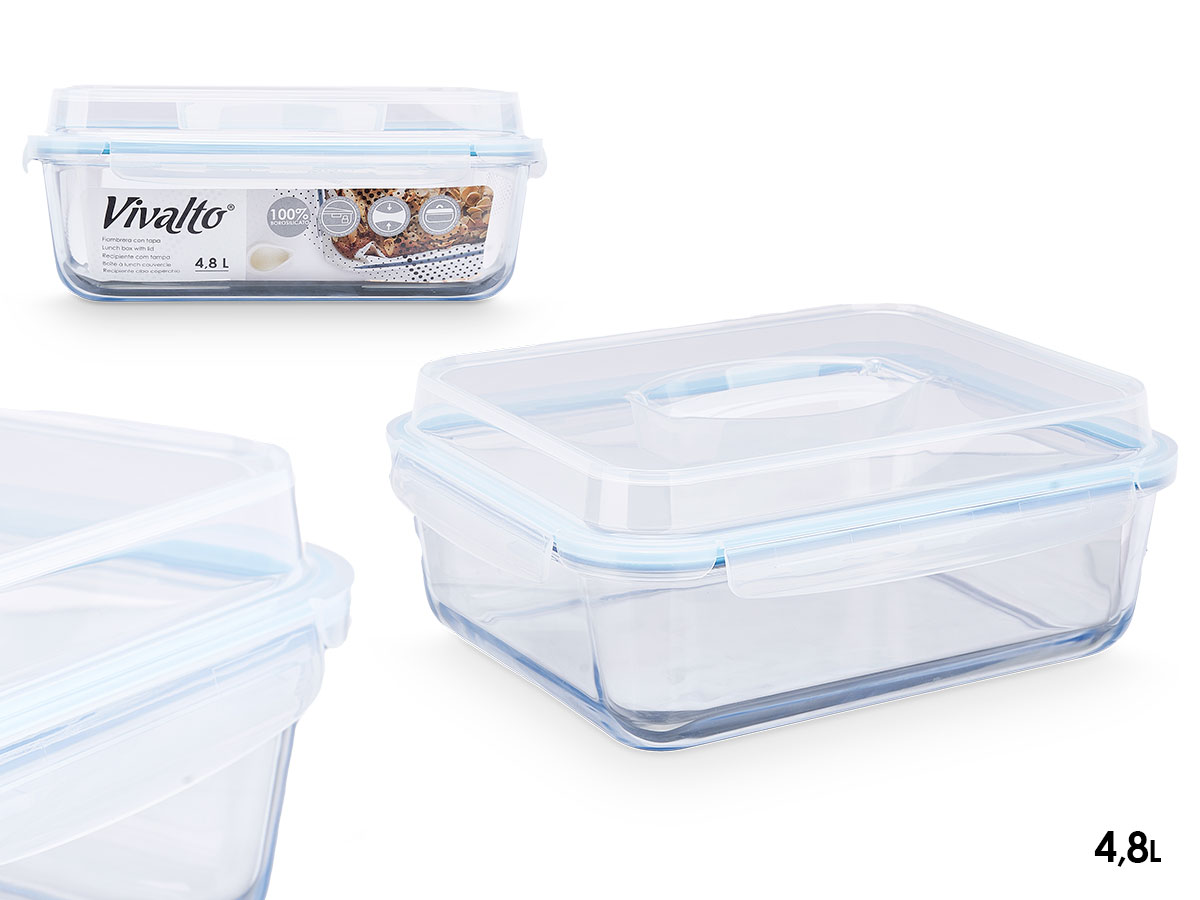 Fiambrera borosilicato hermetica c asa 4800ml