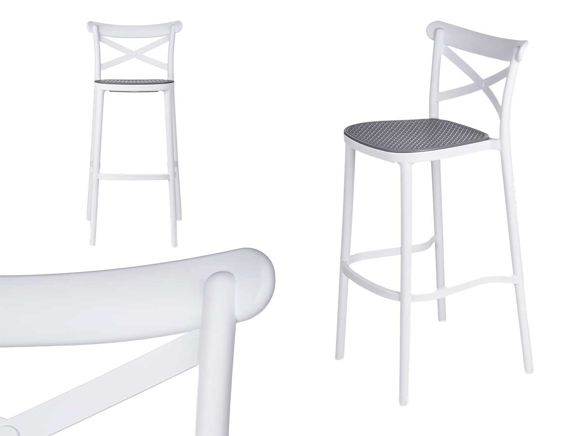 Taburete rattan plástico blanca gris