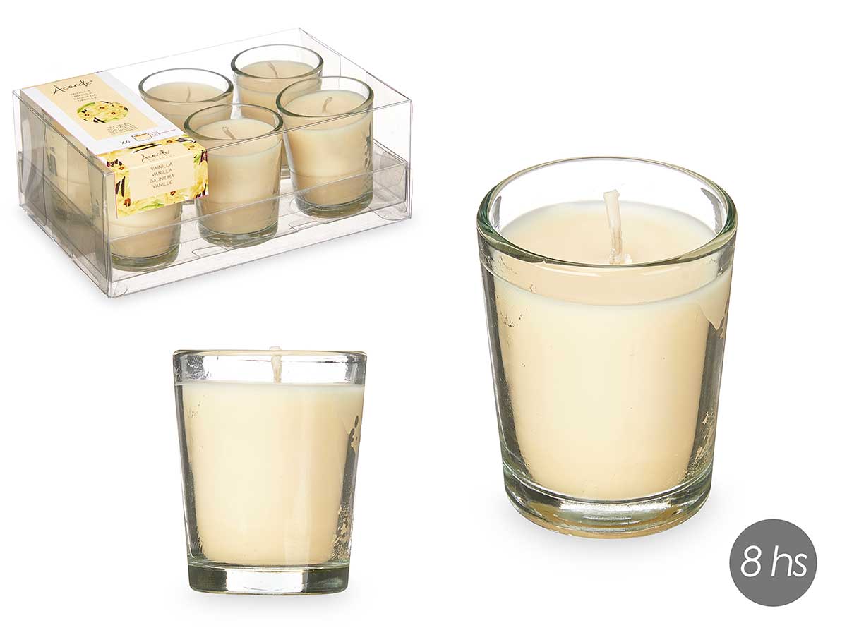 Set 6 velas vaso vidrio vainilla