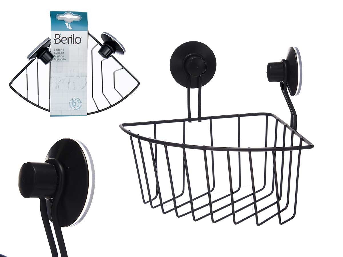 Soporte pared esquinero metal negro mate ventosa