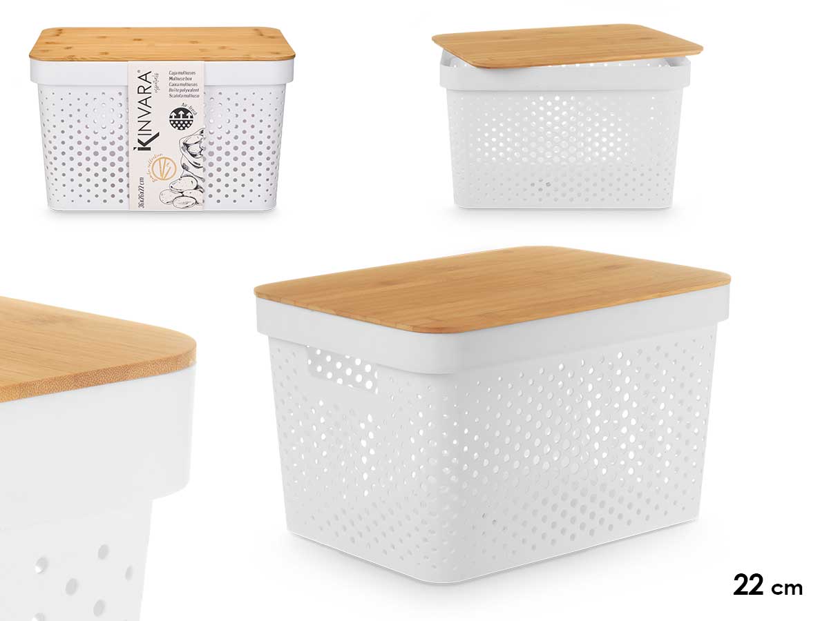 Caja multiusos perforada tapa bambu grd blanc 22cm