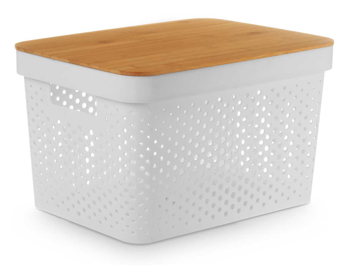 Caja multiusos perforada tapa bambu grd blanc 22cm - Imagen 2
