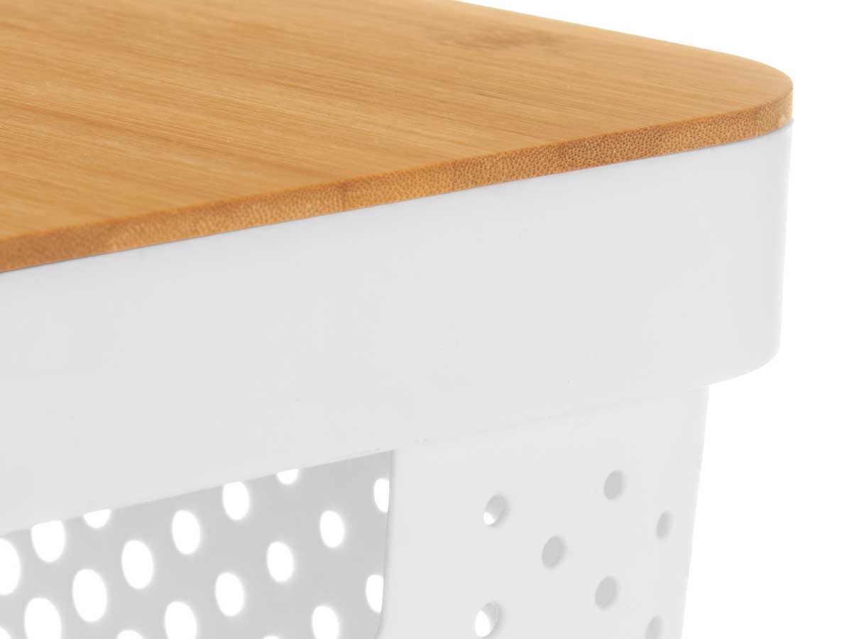 Caja multiusos perforada tapa bambu grd blanc 22cm - Imagen 4