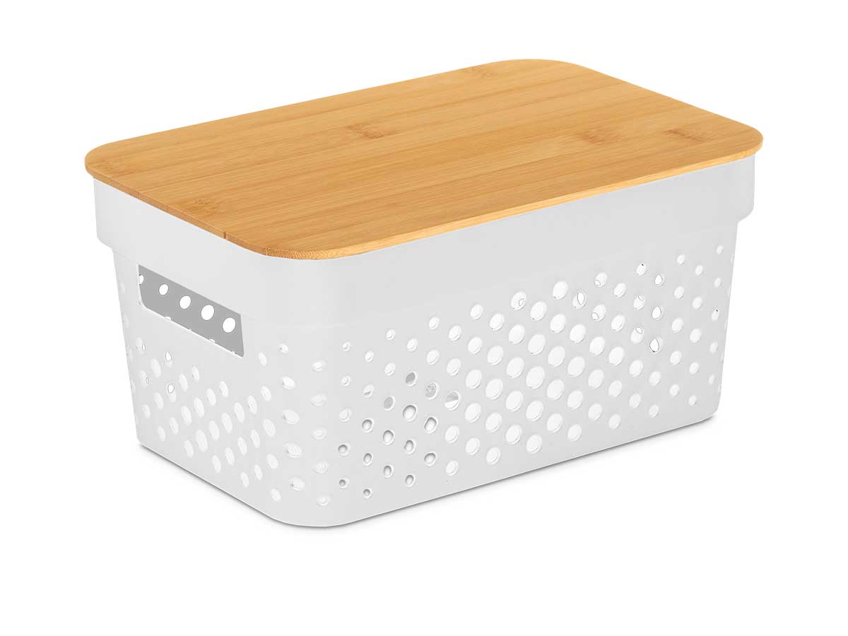 Caja multiusos perforada tapa bambu peq blanc 12cm - Imagen 2