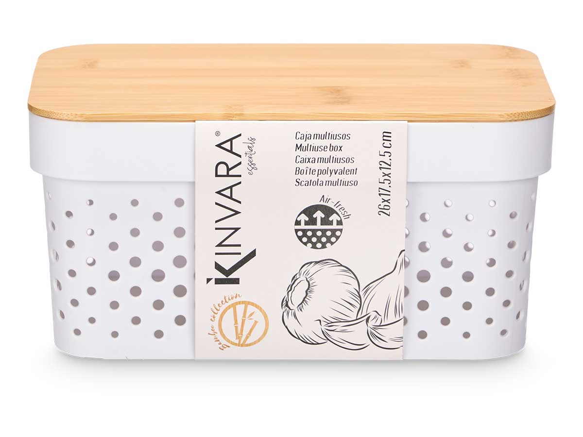 Caja multiusos perforada tapa bambu peq blanc 12cm - Imagen 3
