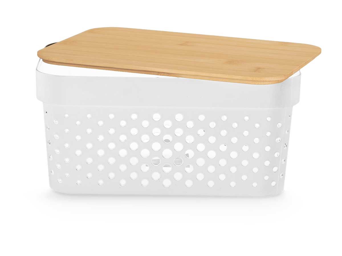 Caja multiusos perforada tapa bambu peq blanc 12cm - Imagen 4