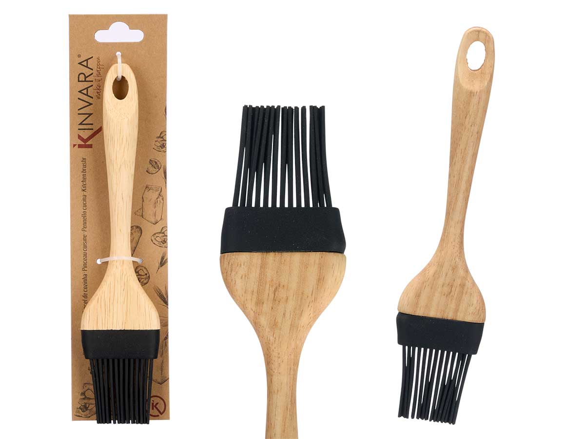 Pincel silicona negra con mango madera
