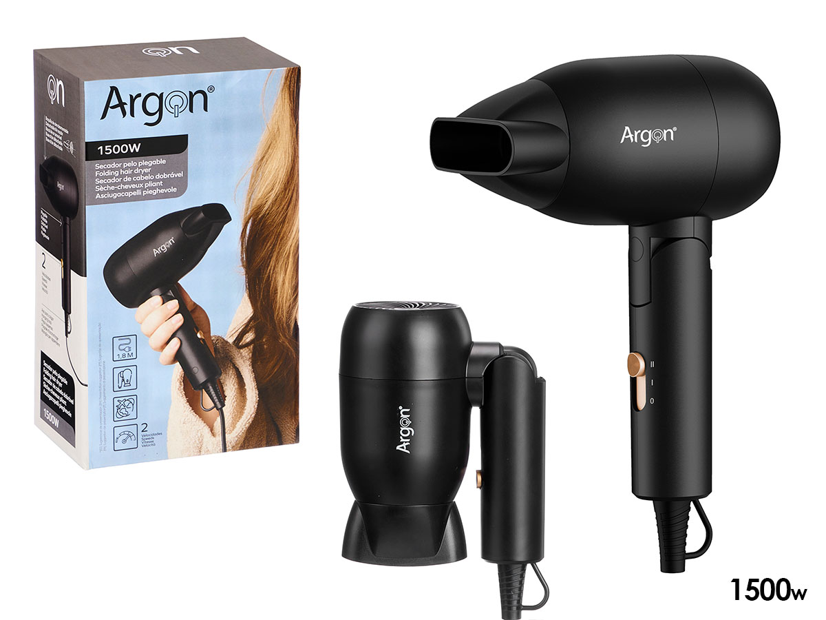 Secador pelo negro dorado mate plegable 1500w