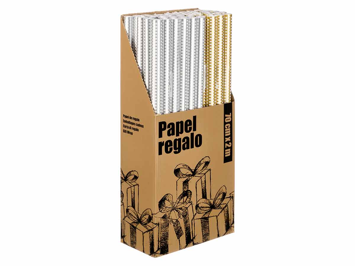 Rollo papel regalo 70x200 lunares oro plata - Imagen 3