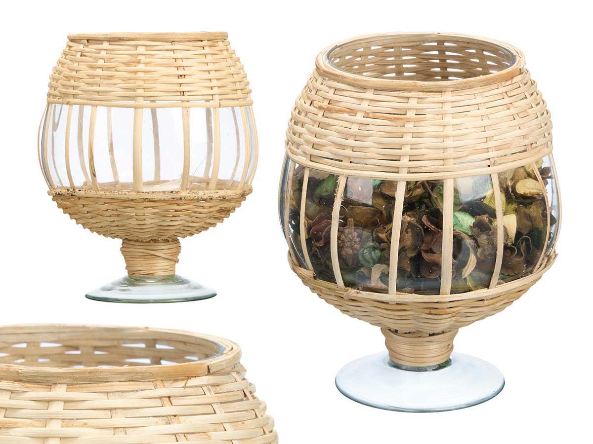 Portavela copa vidrio rattan