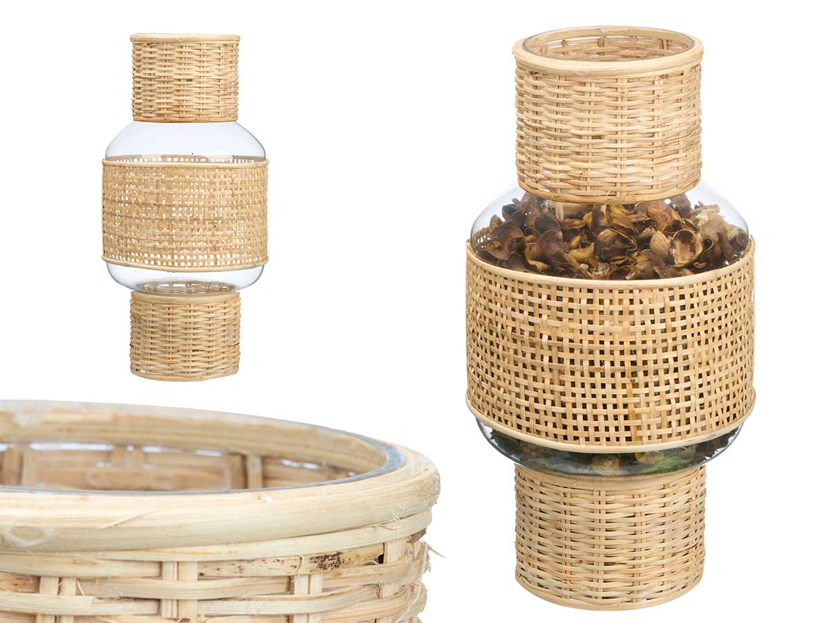 Portavela forma grd vidrio rattan