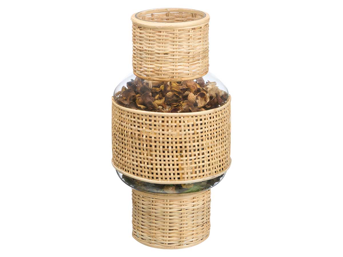 Portavela forma grd vidrio rattan - Imagen 2