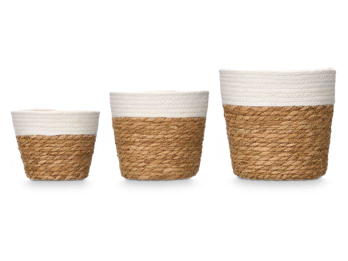 Set 3 cestos redondos 19cm alto blanco - Imagen 2