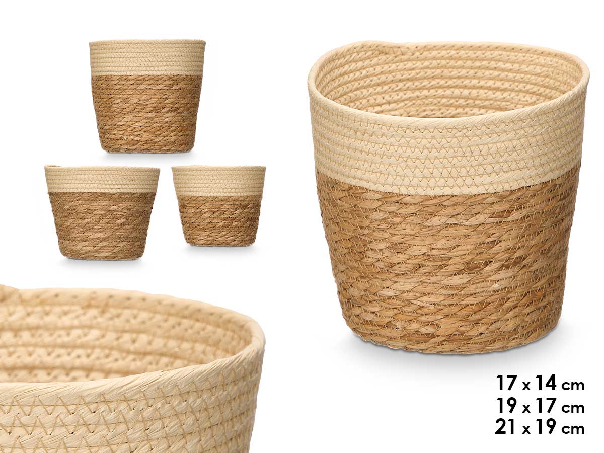 Set 3 cestos redondos 19cm alto natural