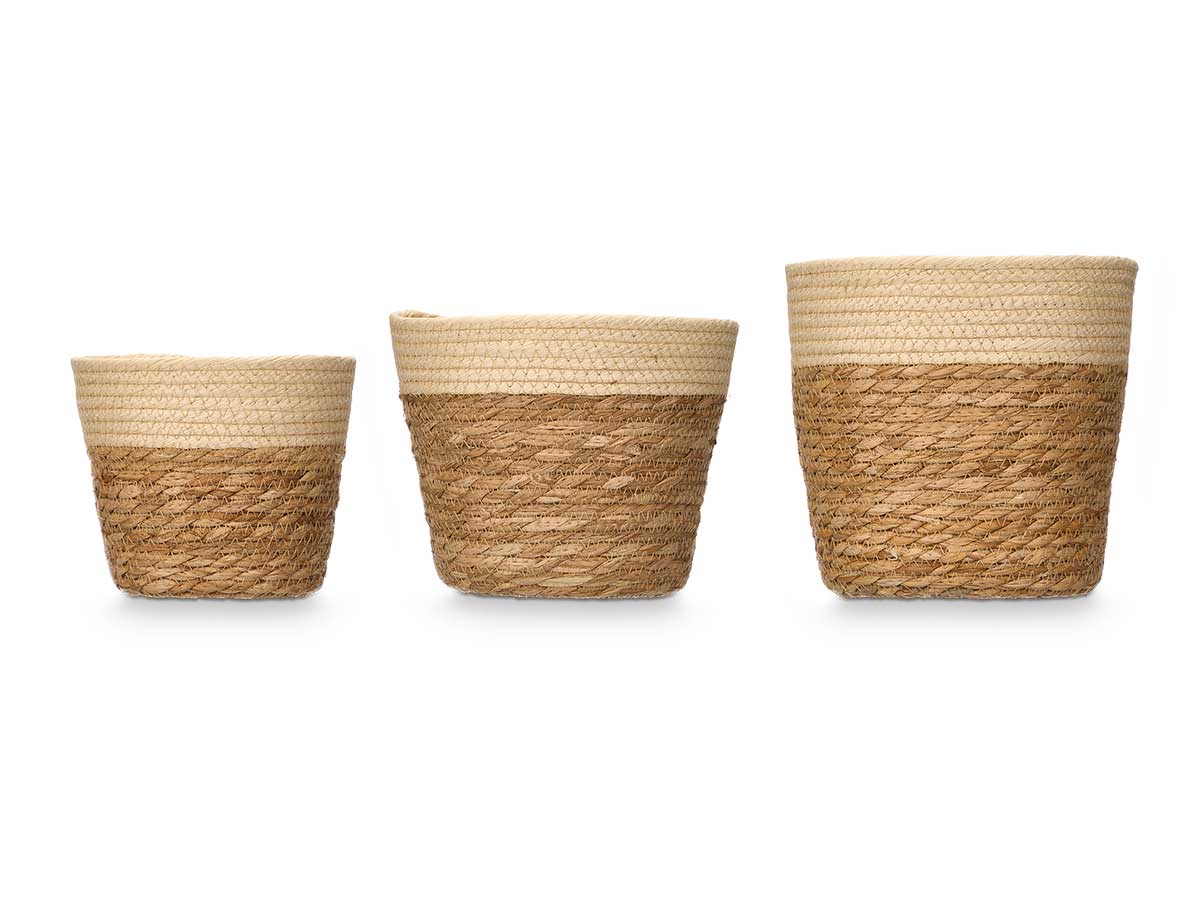 Set 3 cestos redondos 19cm alto natural - Imagen 2