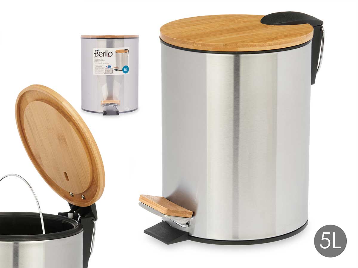 Papelera acero 5l con tapa bambu