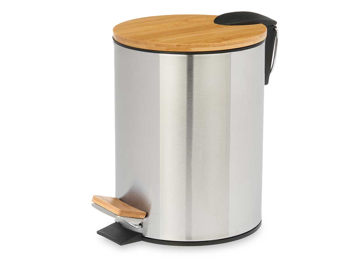 Papelera acero 5l con tapa bambu - Imagen 2