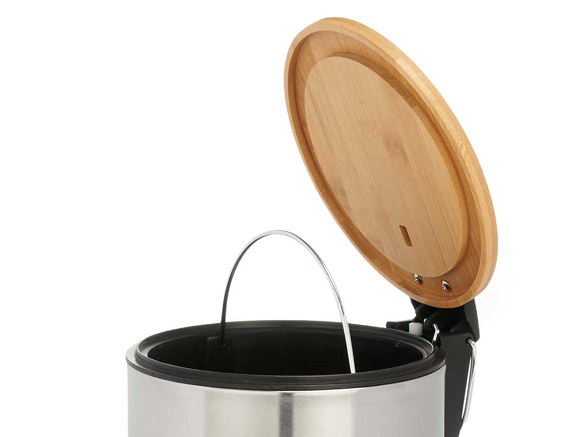 Papelera acero 5l con tapa bambu - Imagen 3