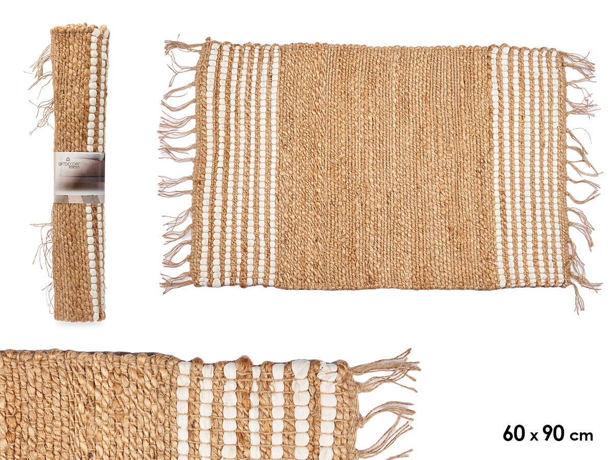 Alfombra natural blanca rayas 60 x 90 cm