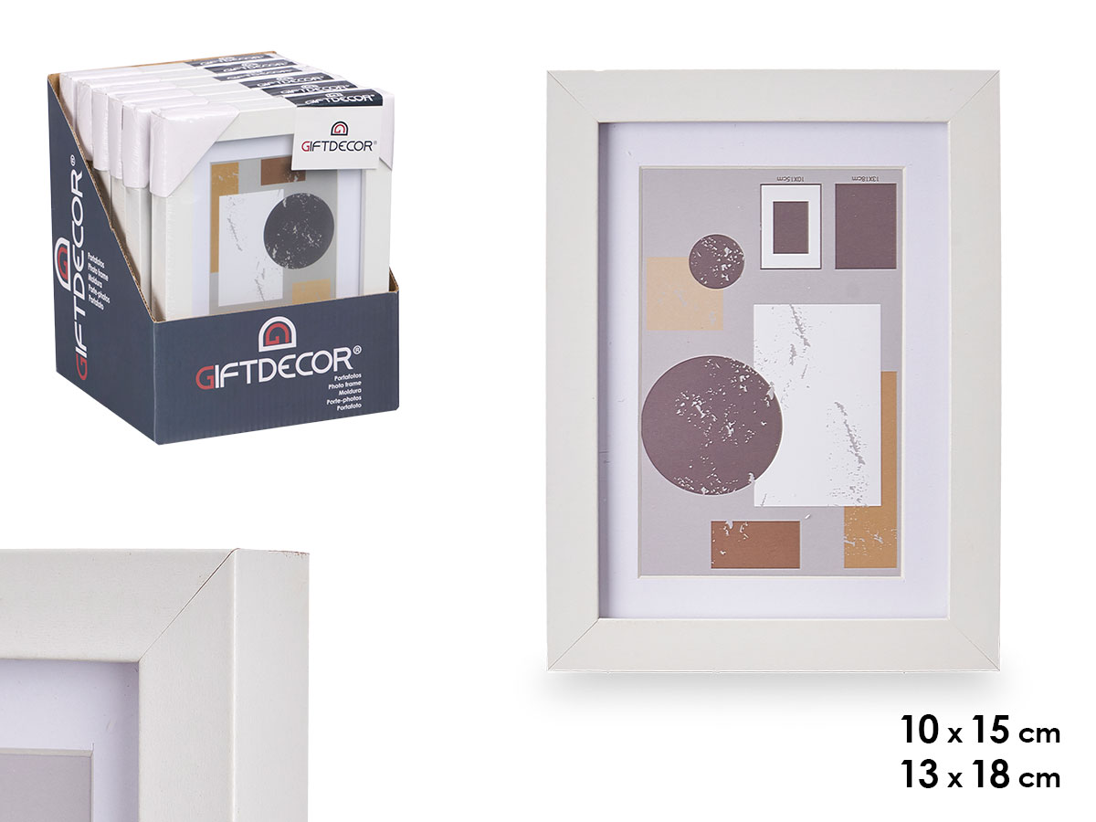 Portafoto pared madera paspartu 10x15cm blanco