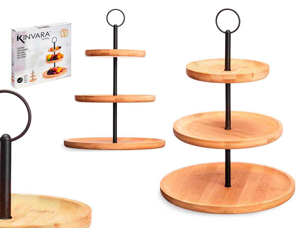 Frutero bambu 3 pisos soporte metal