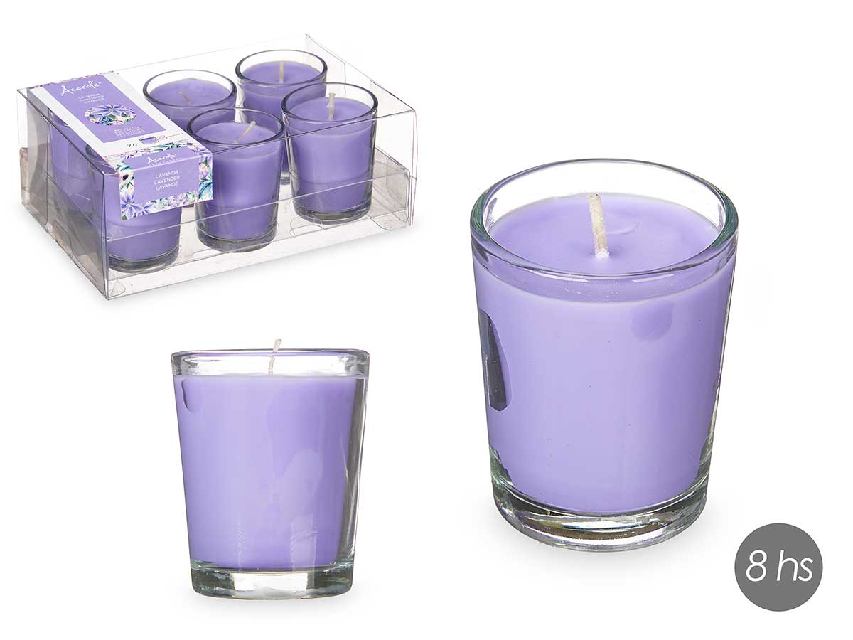 Set 6 velas vaso vidrio lavanda