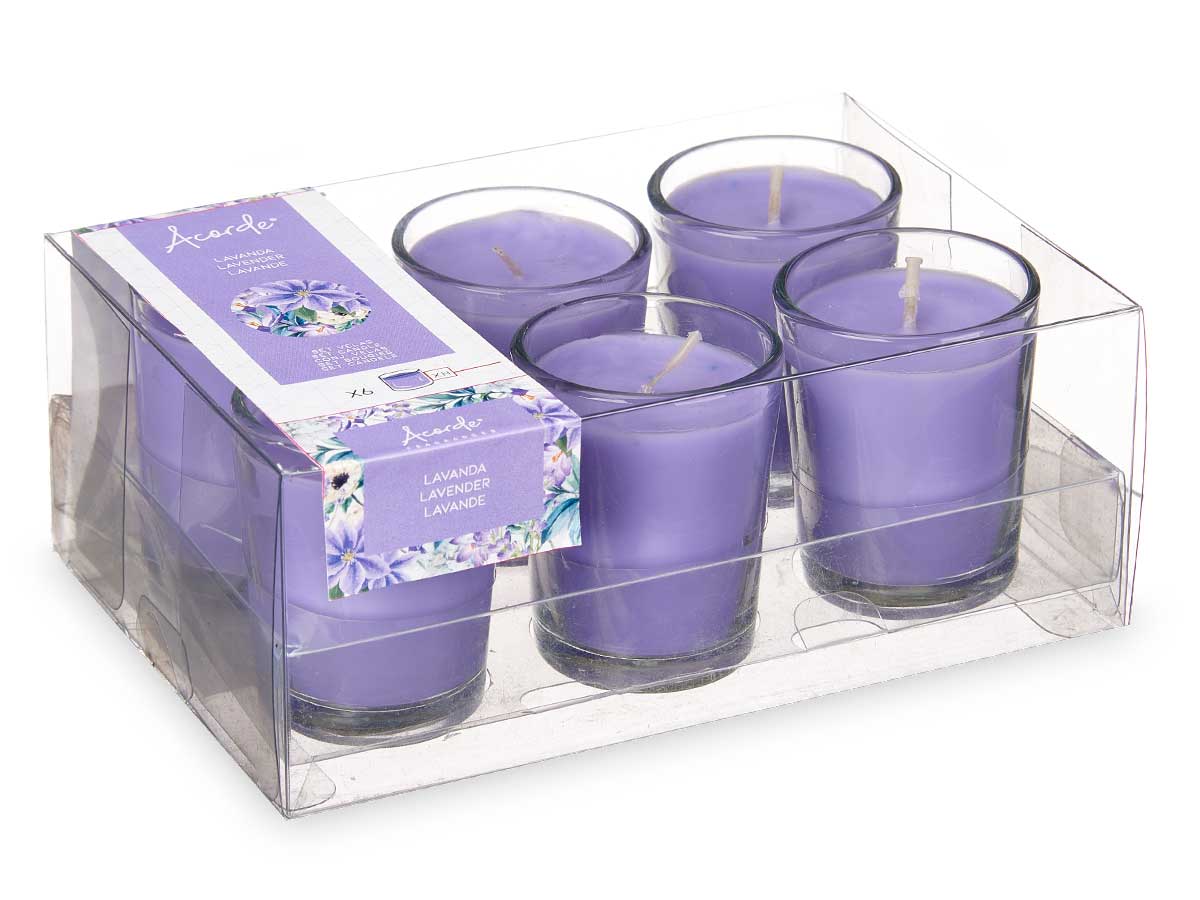 Set 6 velas vaso vidrio lavanda - Imagen 3