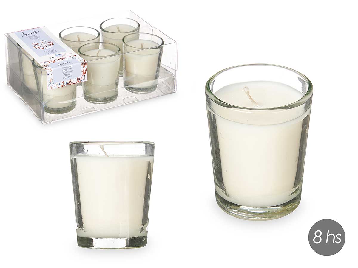 Set 6 velas vaso vidrio algodon