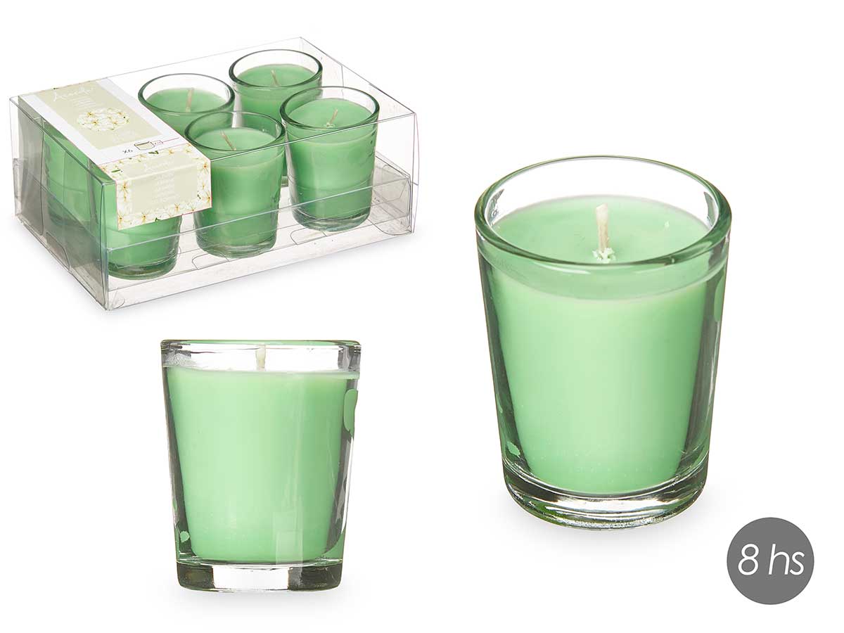Set 6 velas vaso vidrio jazmin