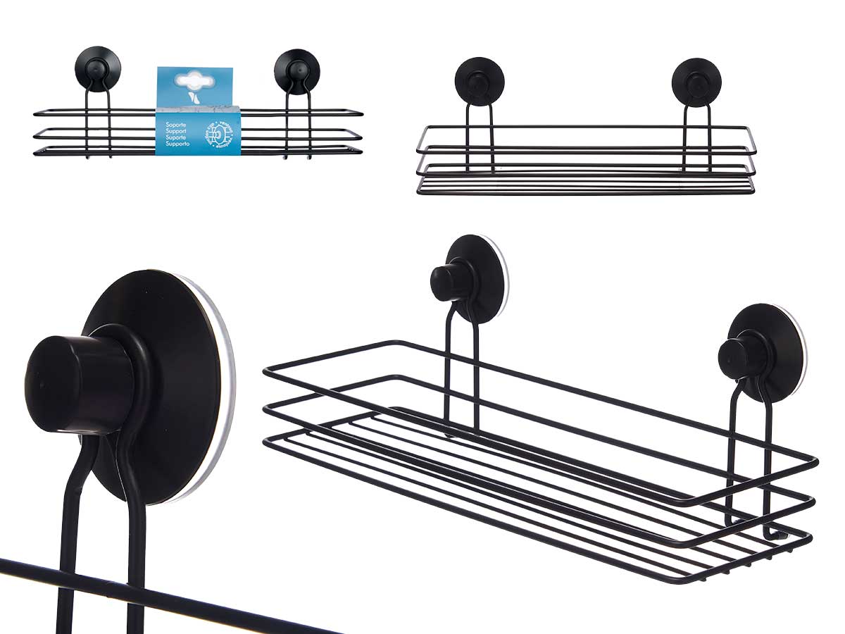 Soporte ducha metal negro rectang bajo ventosa