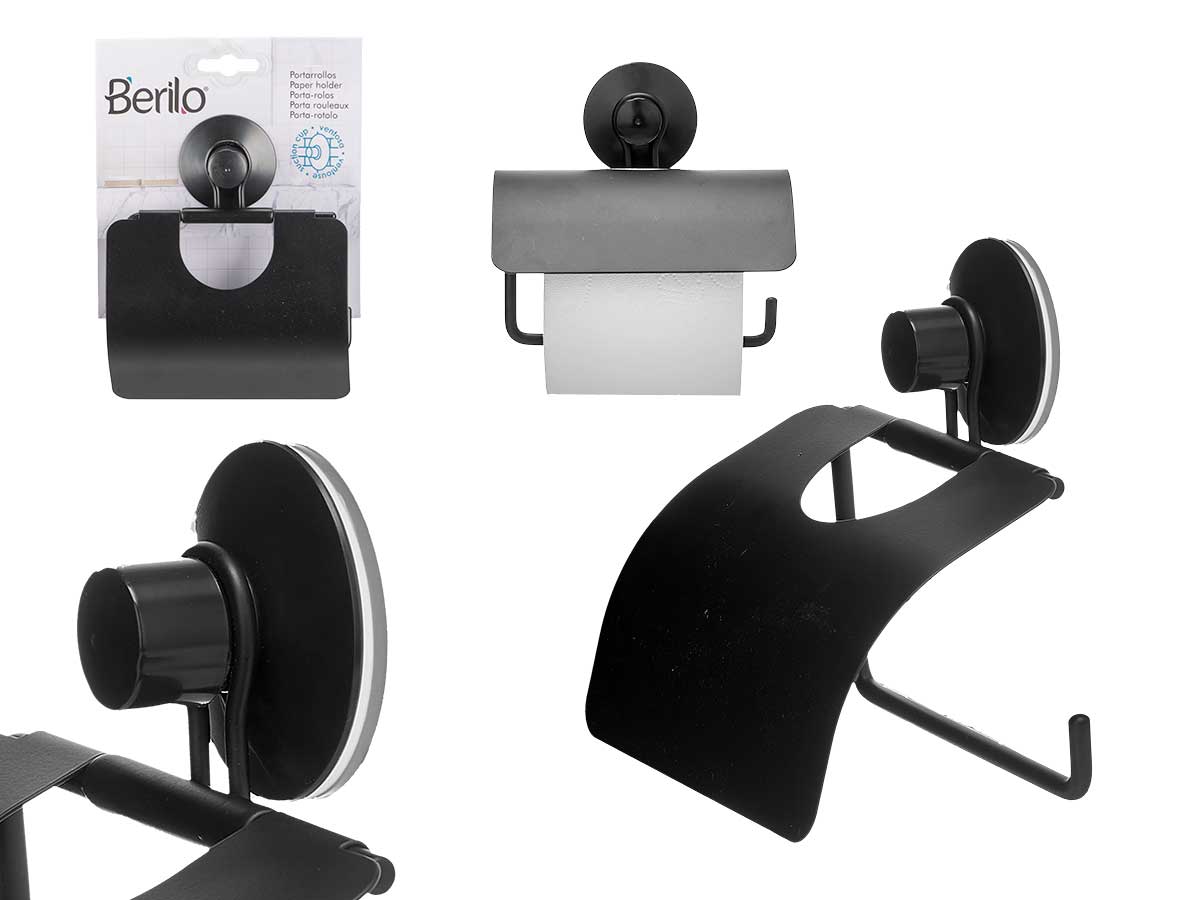 Portarrollo metal negro mate tapa ventosa
