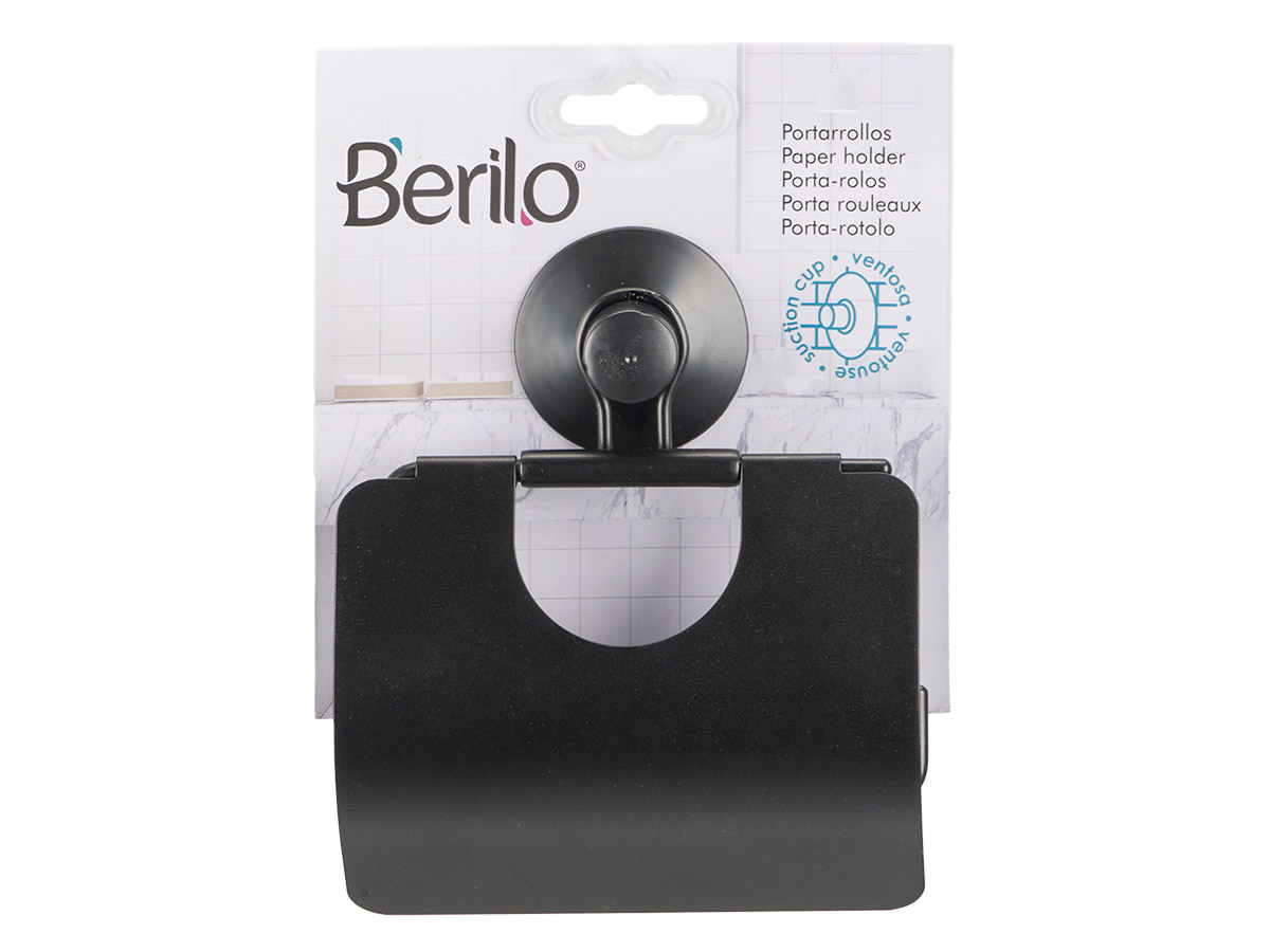 Portarrollo metal negro mate tapa ventosa - Imagen 3