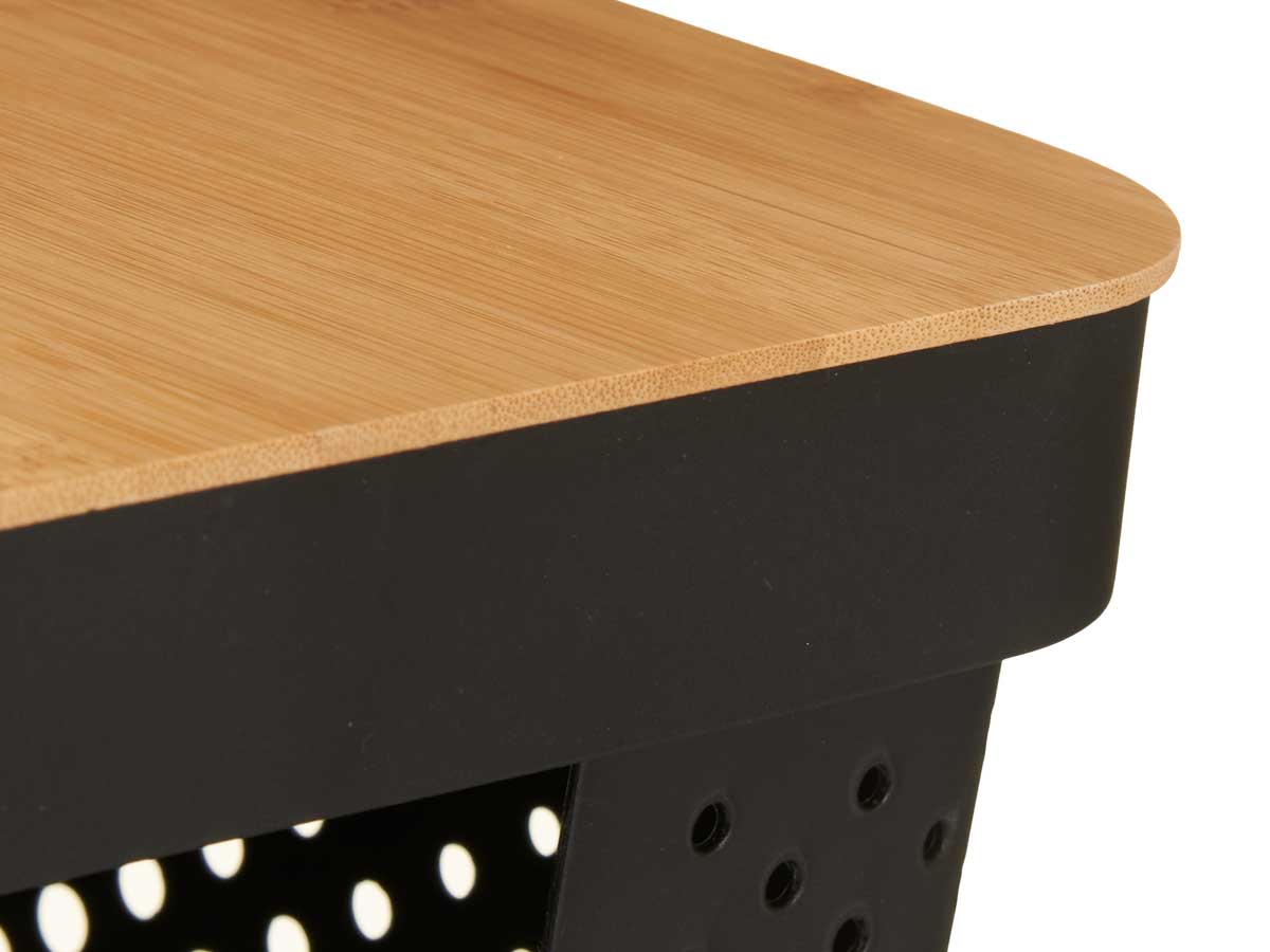 Caja multiusos perforada tapa bambu grd negra 22cm - Imagen 4