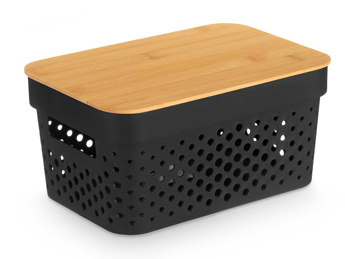 Caja multiusos perforada tapa bambu peq negra 12cm - Imagen 2