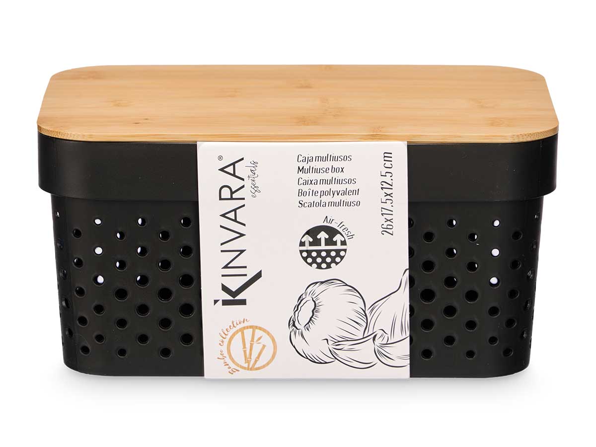 Caja multiusos perforada tapa bambu peq negra 12cm - Imagen 3
