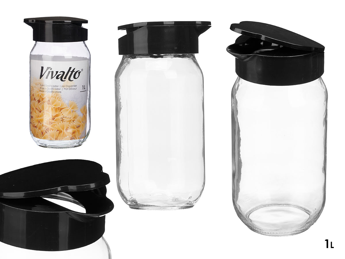 Tarro cristal dosificador 1l negro