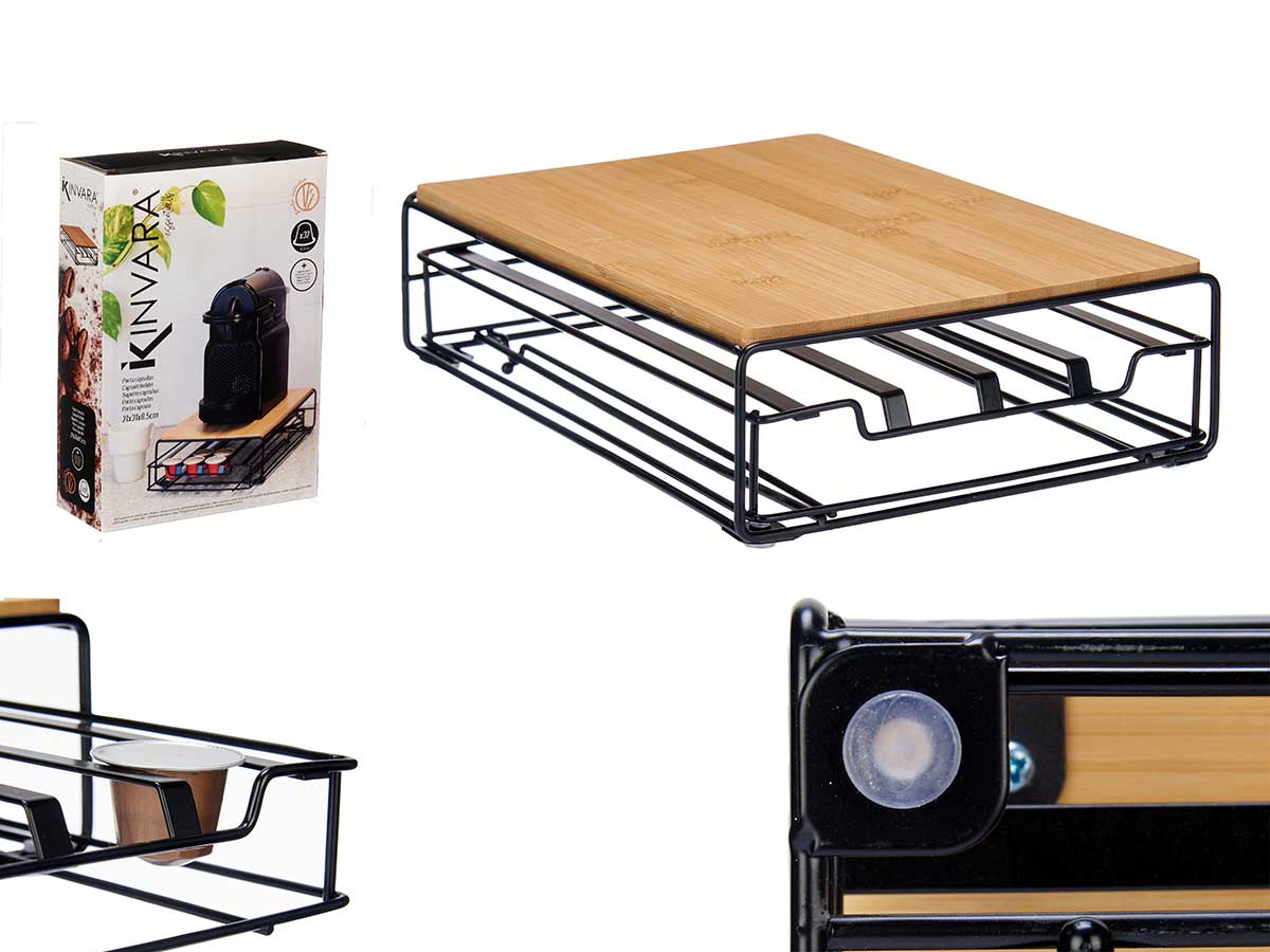 Portacapsulas metal bambu 32 capsulas