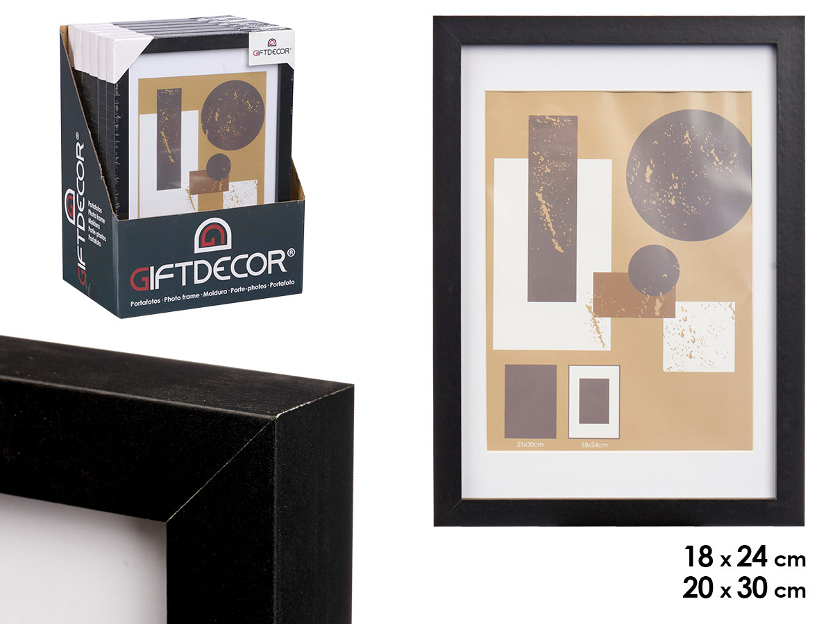 Portafoto pared madera paspartu 18x24cm negro